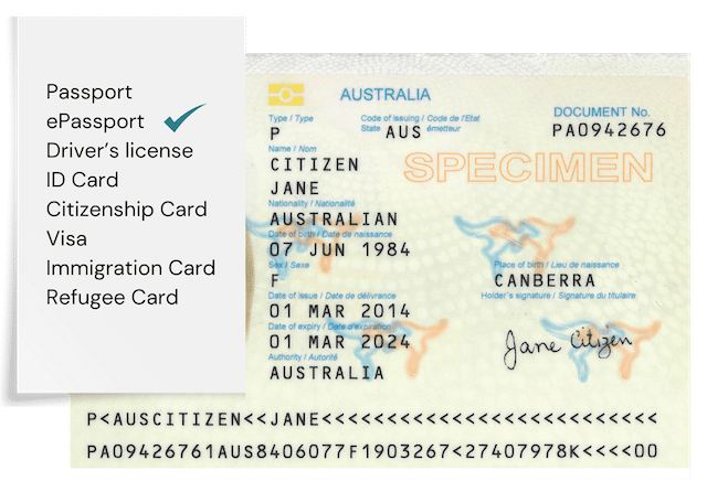 Passport document with a checklist of the detected ID type