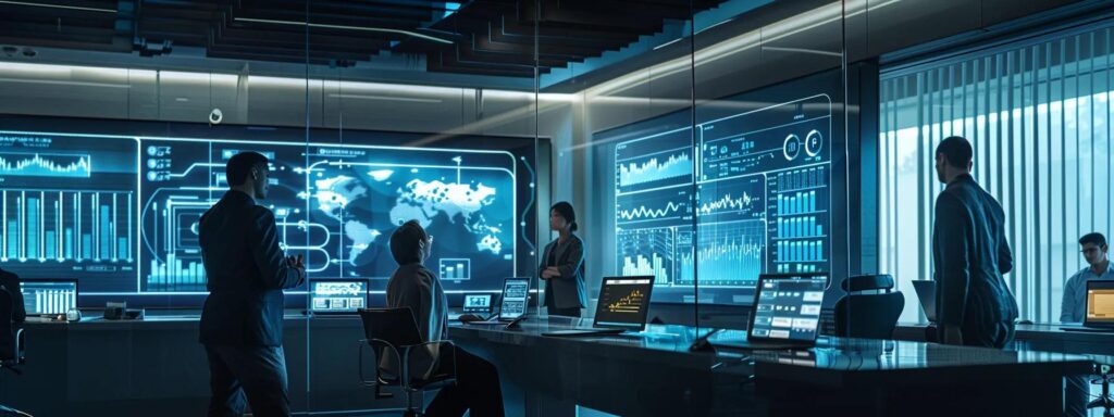 a sleek, modern office environment showcases a diverse team of professionals engaged in an animated discussion around a digital dashboard displaying compliance metrics, emphasizing the integration of operational best practices for effective kyc processes.