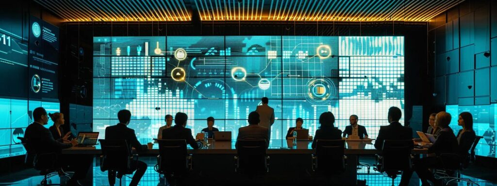 a dynamic office environment featuring a diverse group of professionals engaged in a serious discussion around a modern conference table, surrounded by digital screens displaying graphs and charts that symbolize the evolution of international aml standards.