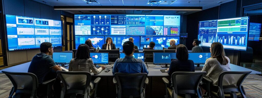 a modern office setting showcases a diverse team engaging around a sleek conference table, analyzing complex data on digital screens while discussing strategies for an effective anti-money laundering (aml) program, emphasizing structured risk assessment and governance.