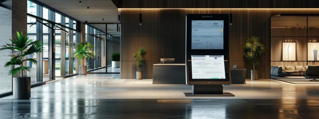 a sleek, modern office environment showcases a high-tech verification station, featuring a large touchscreen displaying various identity verification techniques like biometric scans and blockchain data, emphasizing a sophisticated approach to combating identity fraud.