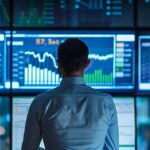 a sleek, modern office environment features a confident business professional analyzing data on a high-resolution screen, surrounded by vibrant digital graphs and charts that symbolize the complexity of customer due diligence.