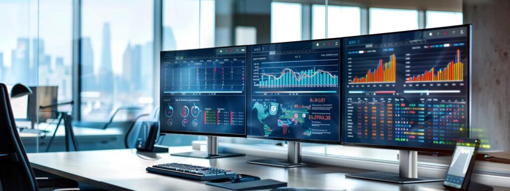 a modern office setting showcases a sleek, digital dashboard displaying automated risk-based decisioning metrics, with dynamic graphs and alerts illuminated on multiple screens, emphasizing efficiency in kyc processes.