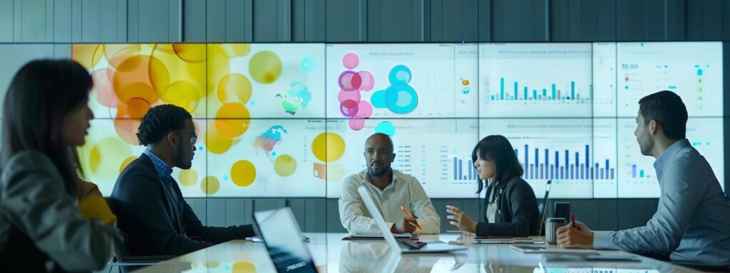 a sleek and modern office space showcases a diverse team engaged in a dynamic discussion over complex data visualizations on large screens, symbolizing the critical role of robust governance and controls in a cutting-edge kyc compliance framework.
