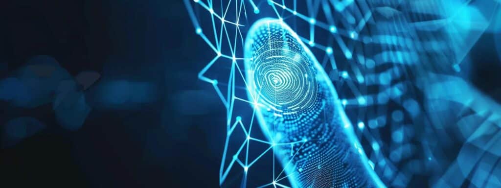 Showcase of various biometric technologies including fingerprint and facial recognition systems